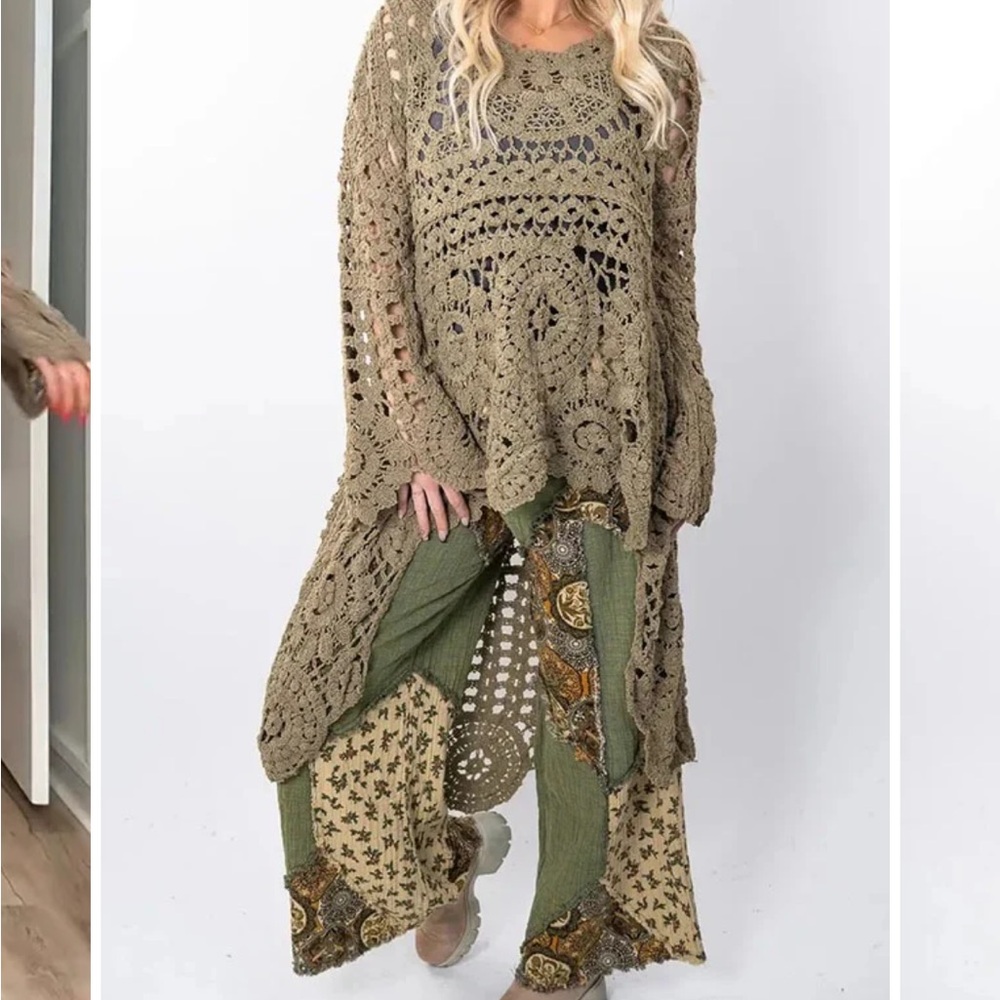 Open Crochet Knit Hi-lo top